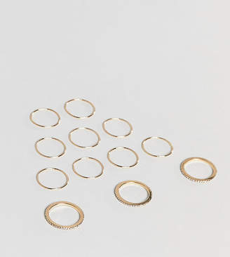 ASOS Curve DESIGN Curve pack of 12 fine rings with crystal in gold