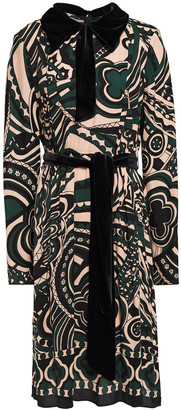Anna Sui Pussy-bow Velvet-trimmed Printed Crepe Dress
