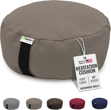 Bean Products Zafu Meditation Pillow - Natural Hemp Yoga Pillow For Sitting On Floor With Organic Buckwheat Fill Zen Kneeling Prayer Pad