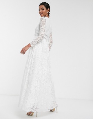 lace long sleeve crop top maxi wedding dress