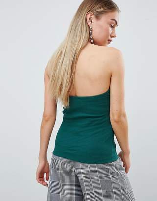 Fashion Union Petite Bandeau Top With Tie Front In Fine Rib