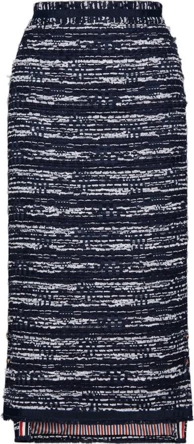 Thom Browne Tweed Frayed-Hem Skirt
