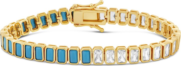 SHYMI Gold / Blue Bezel-Set Emerald Half Turquoise Tennis Bracelet