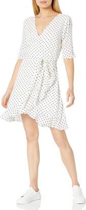 The Drop Women's Aki Short Sleeve Ruffle Viscose Mini Wrap Dress