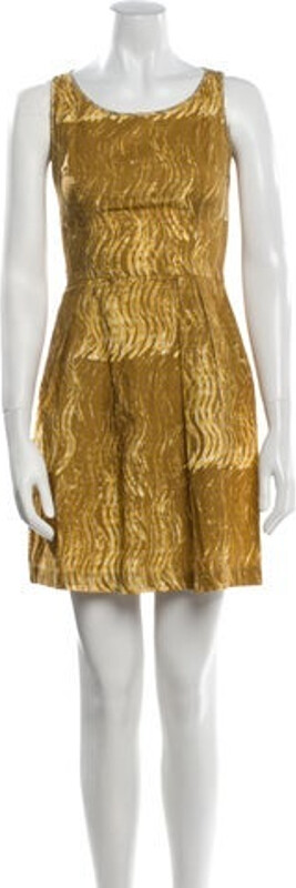 Prada Linea Rossa Sleeveless Shift Dress Vintage From the 2006 Collection by Miuccia Prada Yellow Printed Sleeveless with Scoop Neck Concealed Zip Closure at Side
