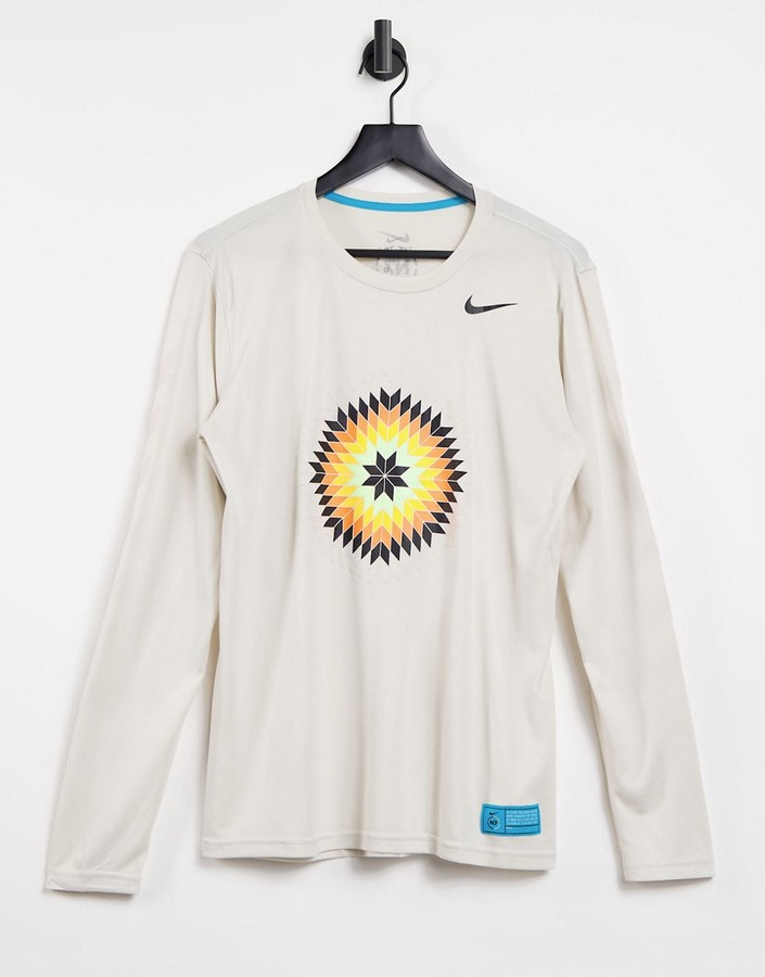 Nike N7 graphic print long sleeve t-shirt in stone - ShopStyle