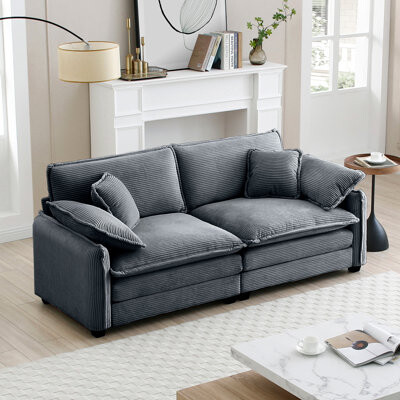 Latitude Run Warm and Cozy Living Room Sofa with 4 Pillows Upholstered Large Deep Seat 2 Seater Sofa for Living RoomCorduroy
