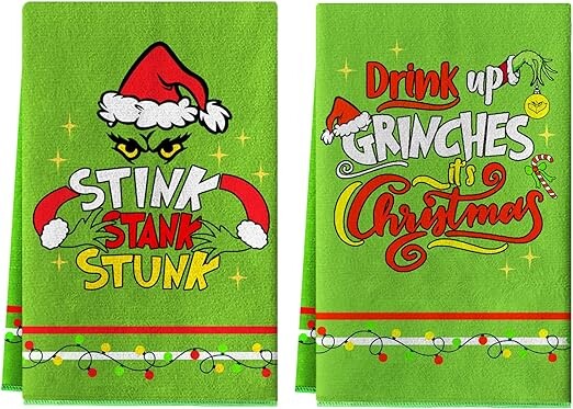 HOMSHIAM Christmas Kitchen Towels 2 Pieces Christmas Dish Towels Hand Towels Housewarming Gifts for New Home, Christmas Farmhouse Decor for Kitchen/Bedroom/Bathroom(17.7 x 27.5 Inch)