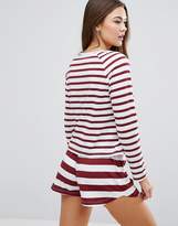Thumbnail for your product : ASOS Design Burgundy Stripe Long Sleeve Tee & Short Pyjama Set