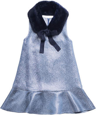 Imoga Sleeveless Metallic Dress w/ Faux Fur Shawl Collar, Size 4-6