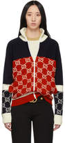 Thumbnail for your product : Gucci Navy and Red GG Zip-Up Sweater