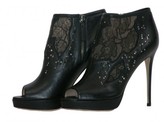 Thumbnail for your product : Valentino pristine (PR Crystal Studded Black Leather & Lace Platform Ankle Boots 39.5
