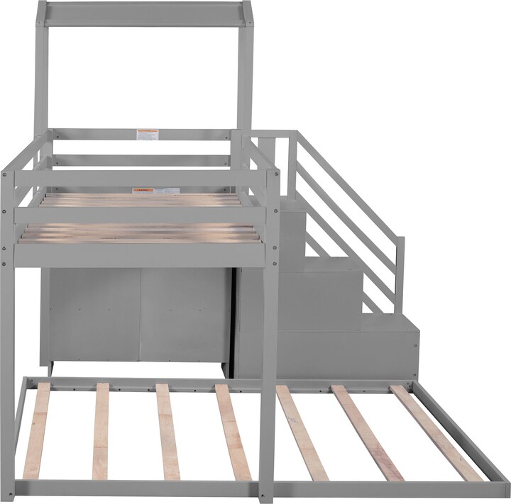 Twin over Full House Roof Bunk Bed with Staircase and Shelves ShopStyle