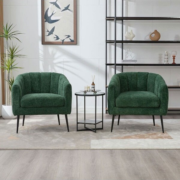 Resenkos29.9''ModernUpholsteredAccentChairwithMetalLegs,SingleRoundArmchairforBedroomLivingRoom,Green