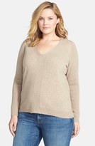 Thumbnail for your product : Eileen Fisher Plus Size Women's Zip Side Undyed Cashmere V-Neck Sweater, Size 1X - Beige