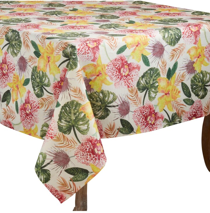 Pink Green Apricot Ambesonne Anemone Flower Tablecloth Dining Room Kitchen Rectangular Table Cover Pink Rose and Anemone Flowers Frame Lively Bridal Wedding Design 52 X 70