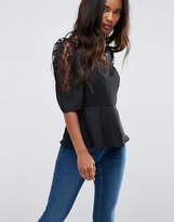 Thumbnail for your product : ASOS Design Puff Sleeve Lace Tea Blouse