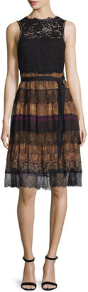 Etro Paisley Tiered-Lace Sleeveless Dress, Black/Gold