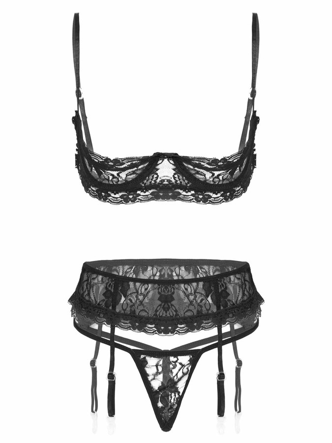 CHICTRY Women's Sexy 3 Piece Lace 1/4 Cup Push Up Underwire Shelf Bra