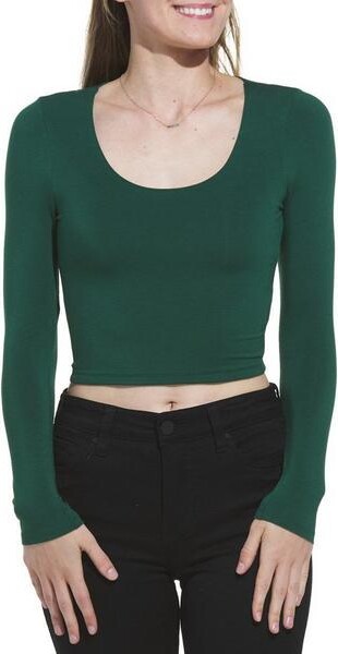 Double Zero Women's Much To Love Long Sleeve Crop Top Large Dark Green