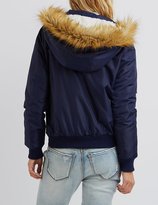 Thumbnail for your product : Charlotte Russe Faux Fur-Trim Hooded Bomber Jacket