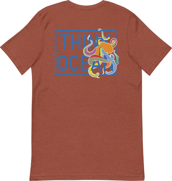 Anchor & Crew Heather Clay Red Think Ocean Octopus Fluorescence Cotton Embroidered T-Shirt - Men