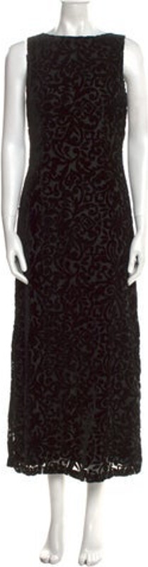 Henri Bendel Evening Gown Black Lace Pattern Sleeveless with Bateau Neckline