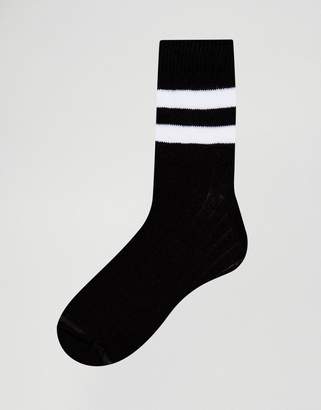 ASOS DESIGN stripe ribbed ankle socks