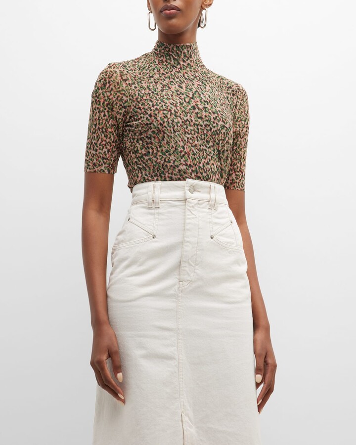 Johnny Was Bianca Mock-Neck Printed Mesh Top - ShopStyle