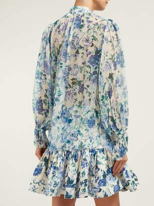 Zimmermann Moncur Floral-print Silk-chiffon Blouse - Womens - Blue Print