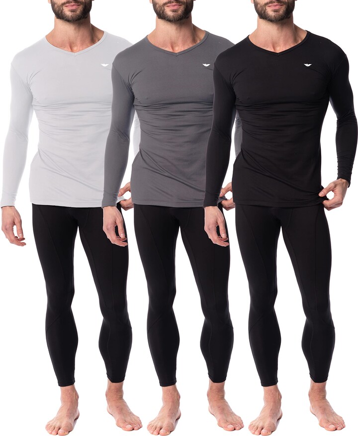 AMERICAN HEAVEN Men's 3 Pack Base Layer Long Sleeve Thermal V Neck Top