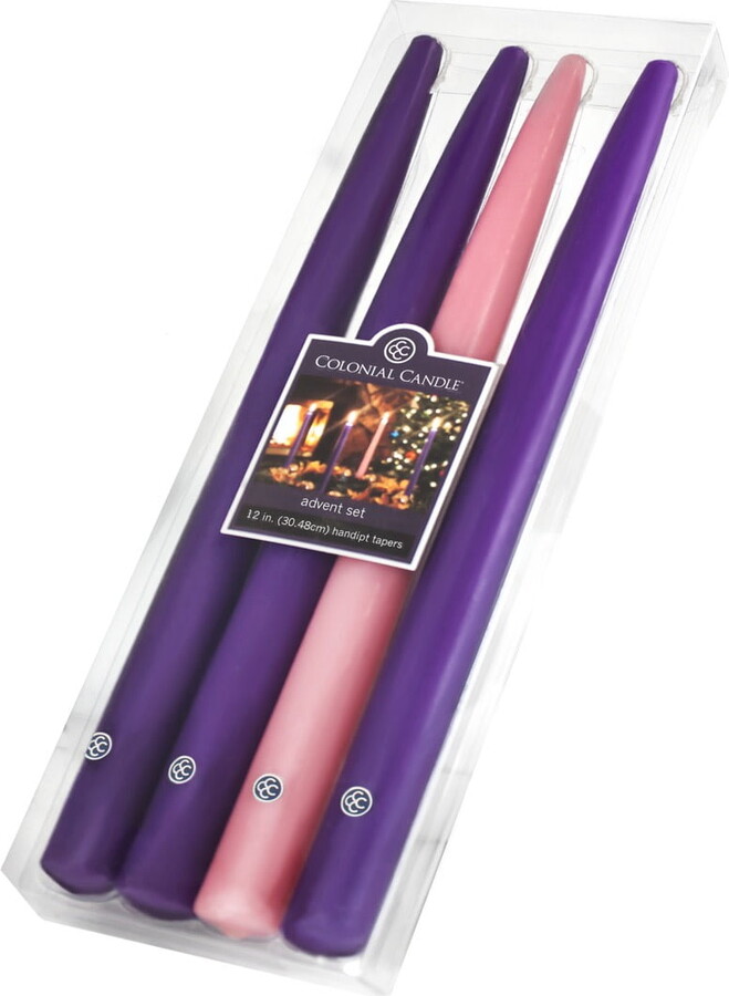 Colonial Candle Unscented Taper Candle - Advent Set - 12 inch - Dripless - 10 hr Burn - Pack of 4