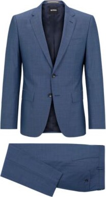 HUGO BOSS Three Piece Slim Fit Suit In Patterned Virgin Wool - Dark Blue  Men's Business Suits size 38R - ShopStyle