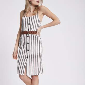 River Island Womens Petite White stripe belted mini dress