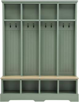Farmhouse 59"W Wide Hall Tree with 8 Hooks, Practical Entryway Bench with Open Compartments, 76.7"H Modern 3-in-1 Wooden Style Coat and Shoe Rack for
