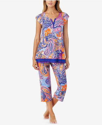Ellen Tracy Contrast-Trimmed Printed Knit Pajama Top