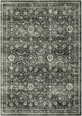 Oriental Distressed Machine Washable Rug Floral Print Accent Carpet with Non-Slip Backing, Vintage Indoor Mat, Foldable Low Pile Floor Cover for Bedro