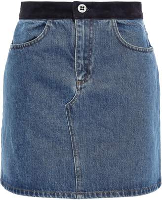 VVB Suede-trimmed Denim Mini Skirt