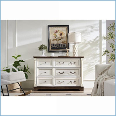Ophelia & Co. Dressers Farmhouse 6 Drawer Storage Chest, Solid Wood Columns | Walnut | MDF
