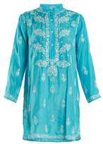 Thumbnail for your product : Juliet Dunn Floral Embroidered Silk Shirtdress - Womens - Blue