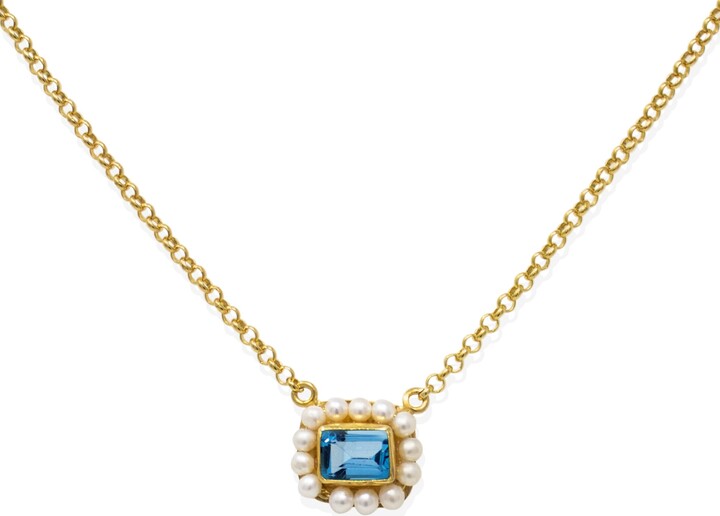 Vintouch Italy Blue / Gold Luccichio Sky Blue Topaz And Pearl Necklace