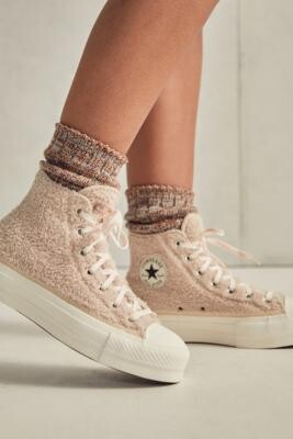 Converse Chuck Taylor All Star Lift High-Top Cosy Platform Trainers - Beige UK 3 at Urban Outfitters