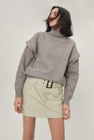 Thumbnail for your product : Nasty Gal Womens Real Leather Belted Mini Skirt - Cream - 4