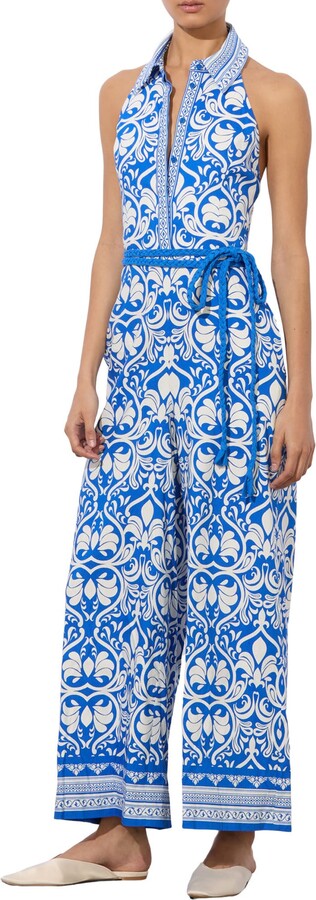 Alice + Olivia Alara Halter Crop Wide Leg Jumpsuit