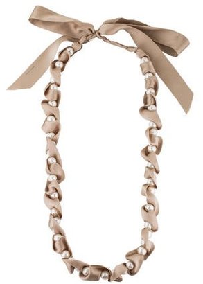 Lanvin Faux Pearl & Silk Ribbon Necklace