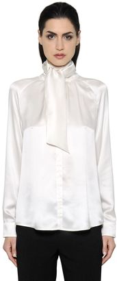 Max Mara Bow Collar Washed Silk Satin Shirt