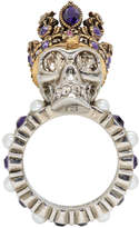 Thumbnail for your product : Alexander McQueen Silver and Gold Queen Skull Ring