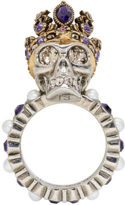 Alexander McQueen Silver and Gold Queen Skull Ring