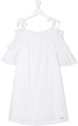 MSGM Kids TEEN broderie anglaise cold shoulder dress