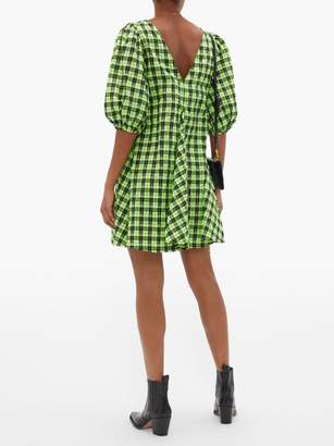 Ganni Checked Cotton-blend Seersucker Mini Dress - Womens - Black Green